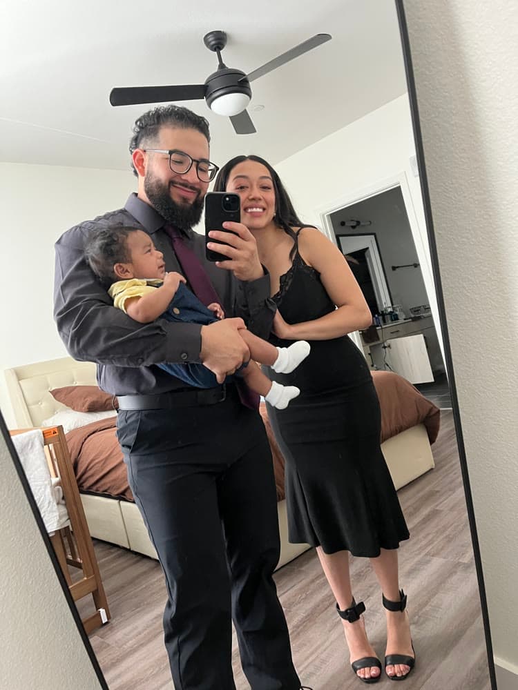 Donavian Lorio with his wife and baby son
